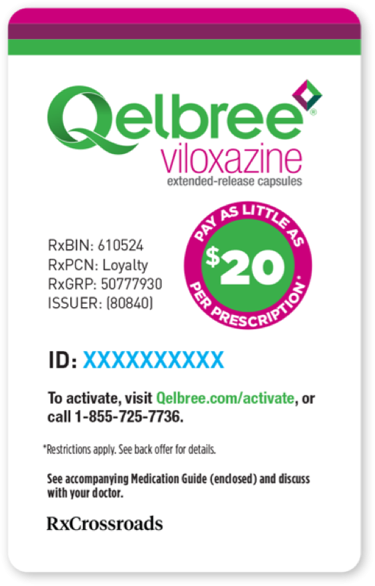 Qelbree™ (viloxazine extended-release capsules) Copay Savings Card