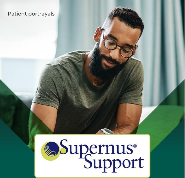 man writing, with Supernus Support logo in the corner
