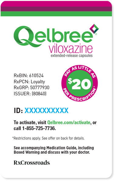 Qelbree® (viloxazine extended-release capsules) Copay Savings Card